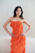 (BACKORDER) Winslet Crossback Maxi Dress with Frills in Orange