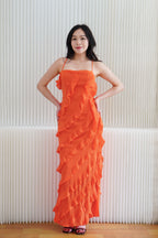 (BACKORDER) Winslet Crossback Maxi Dress with Frills in Orange