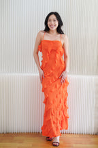 (BACKORDER) Winslet Crossback Maxi Dress with Frills in Orange