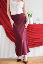 With Faith Satin Skirt in Dark Red