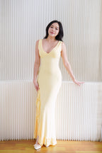 Zalinne Deep V Bodycon Maxi Dress with Frills in Yellow