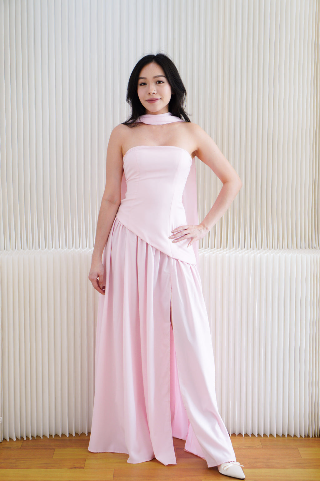Dephora Tube Maxi Asymmetrical Dress with Sash in Pink