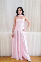 Dephora Tube Maxi Asymmetrical Dress with Sash in Pink