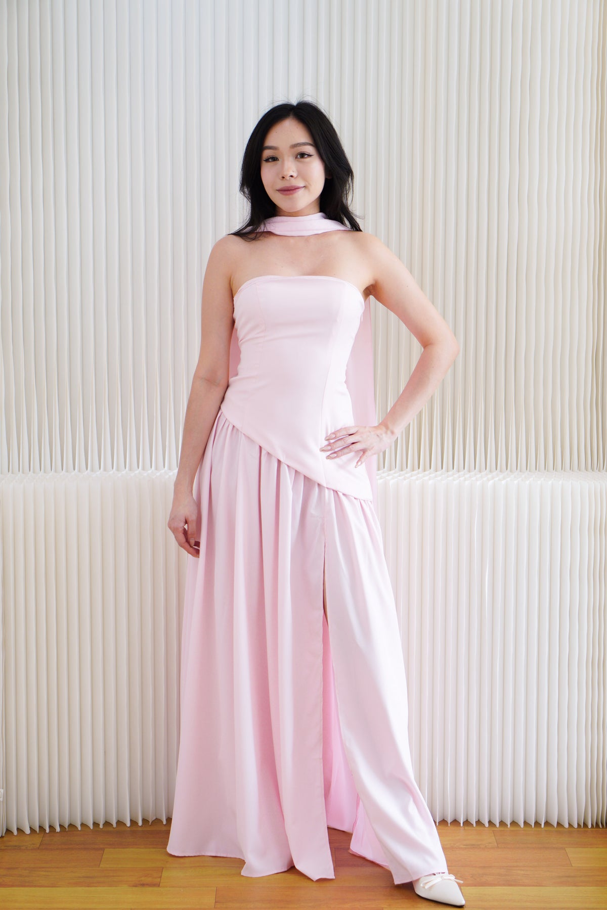 Dephora Tube Maxi Asymmetrical Dress with Sash in Pink