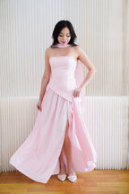 Dephora Tube Maxi Asymmetrical Dress with Sash in Pink