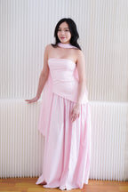 Dephora Tube Maxi Asymmetrical Dress with Sash in Pink