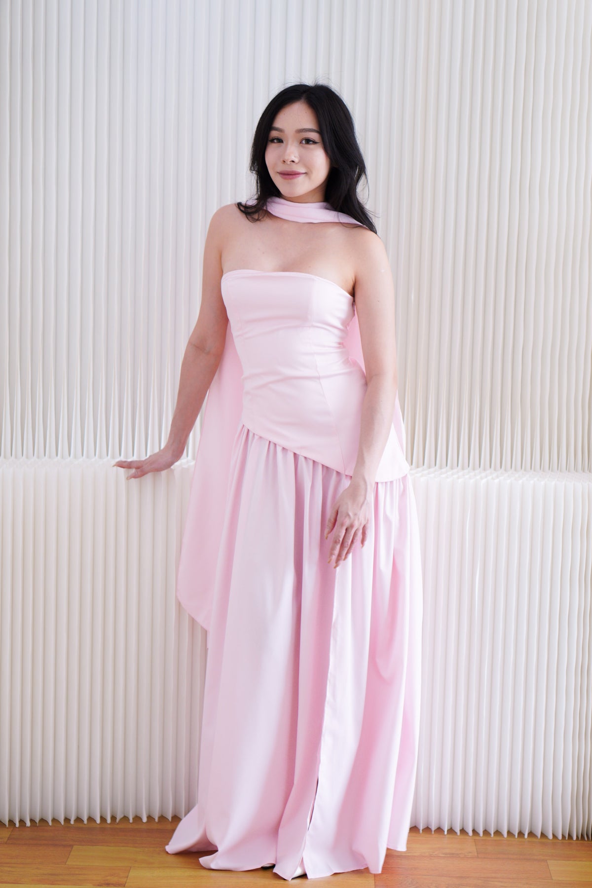 Dephora Tube Maxi Asymmetrical Dress with Sash in Pink