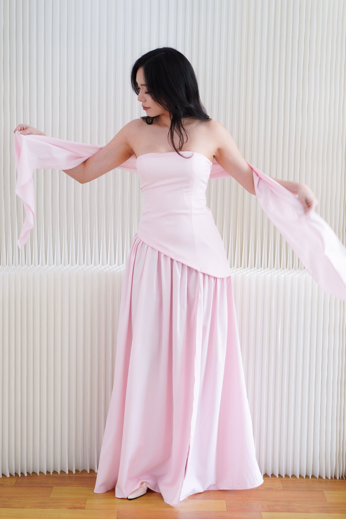 Dephora Tube Maxi Asymmetrical Dress with Sash in Pink