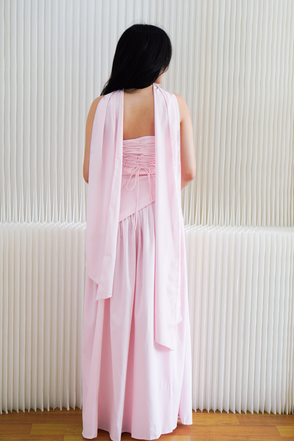 Dephora Tube Maxi Asymmetrical Dress with Sash in Pink