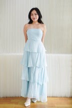 Phaelis Tube Layered Maxi Dress in Light Blue