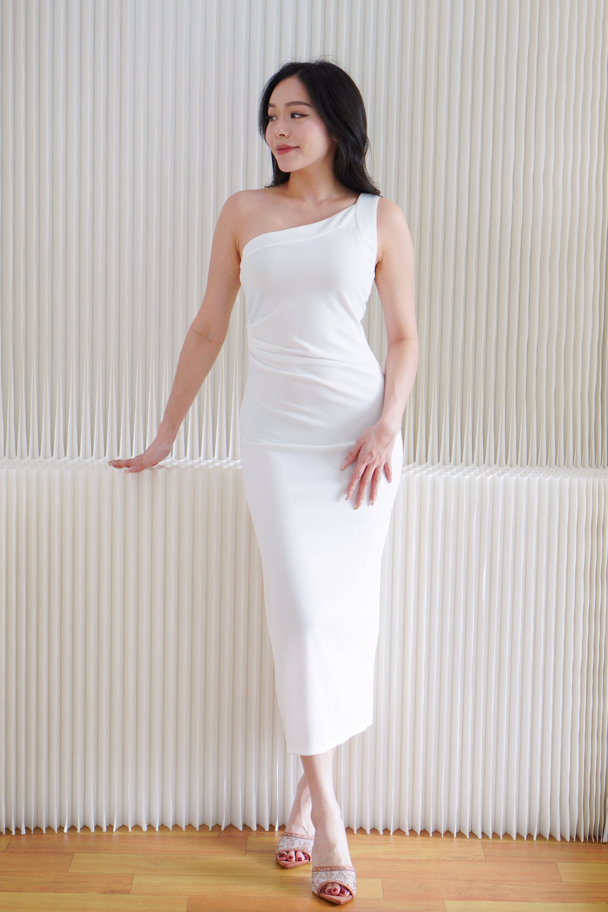 Anvera Toga Ruched Maxi Dress in White