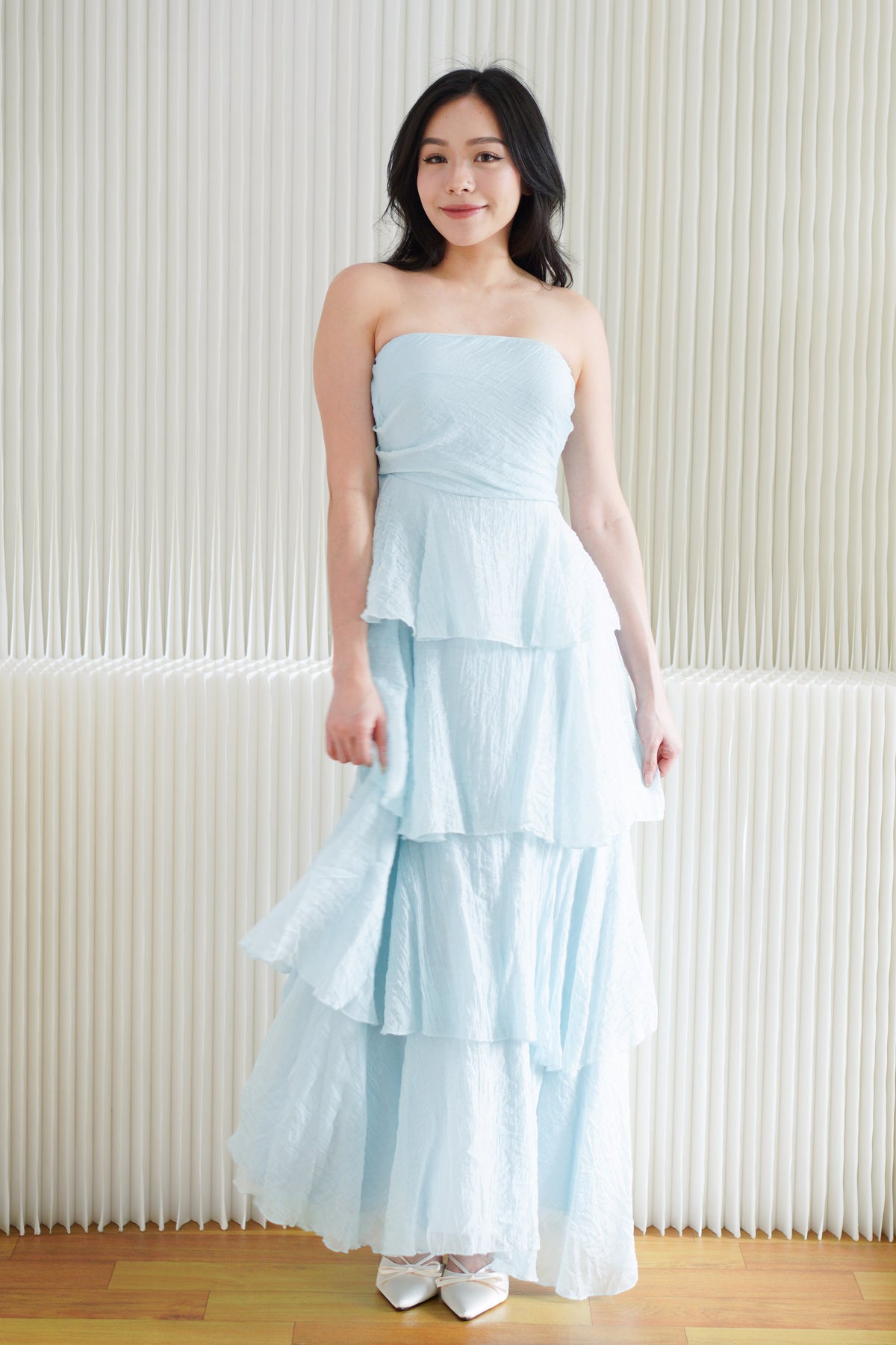 Phaelis Tube Layered Maxi Dress in Light Blue