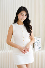 Noelle Button Down Sleeveless Knit Top in White