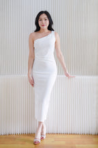 Anvera Toga Ruched Maxi Dress in White