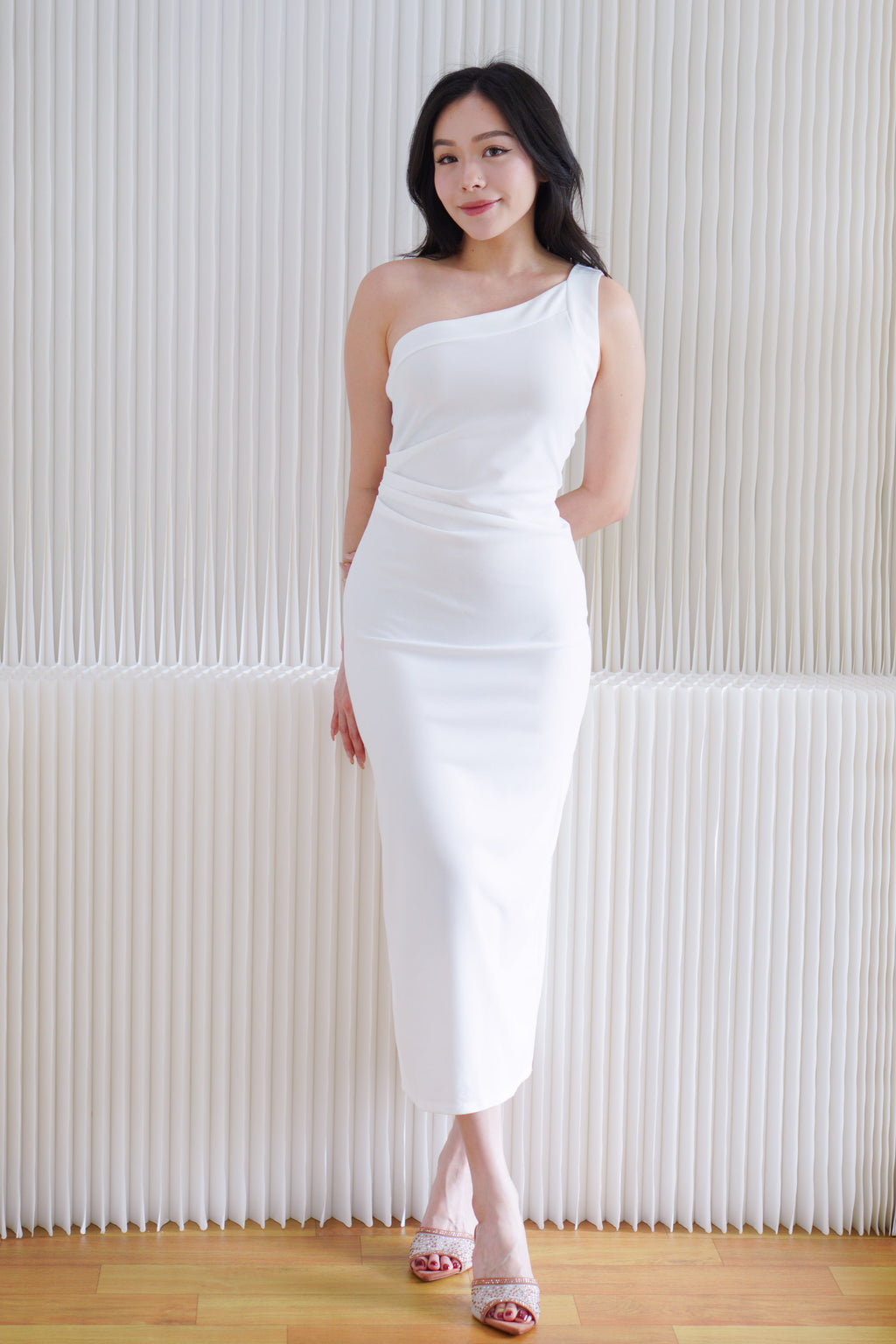 Anvera Toga Ruched Maxi Dress in White