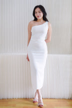 Anvera Toga Ruched Maxi Dress in White