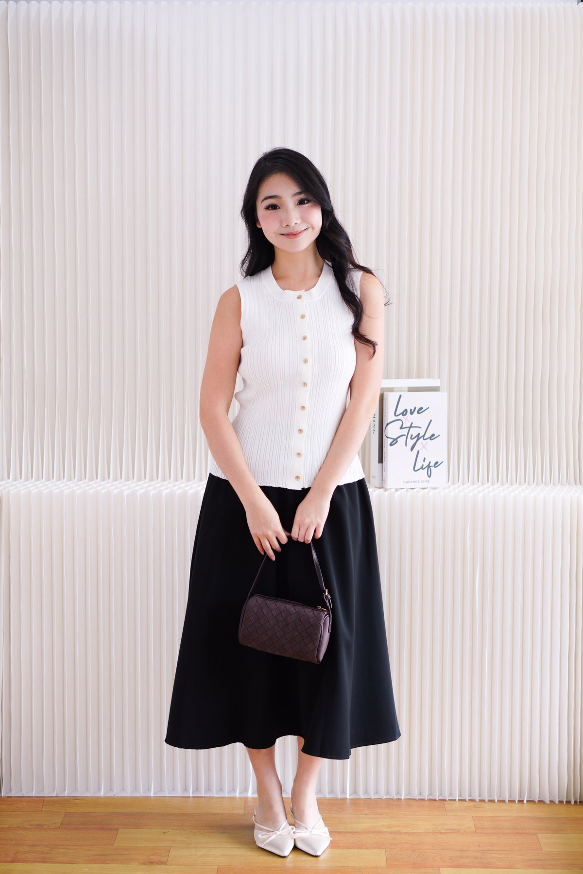 Noelle Button Down Sleeveless Knit Top in White