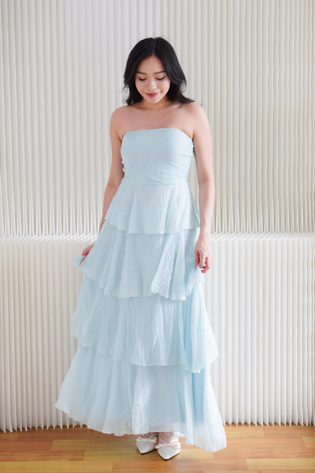 Phaelis Tube Layered Maxi Dress in Light Blue