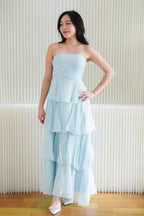 Phaelis Tube Layered Maxi Dress in Light Blue