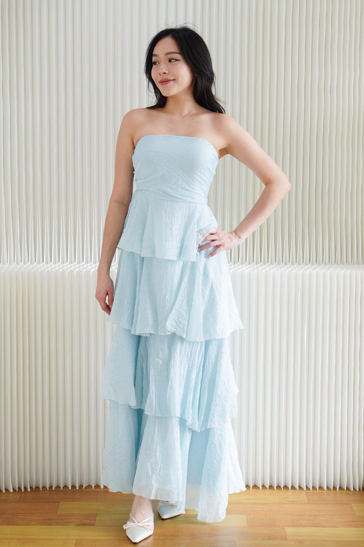 Phaelis Tube Layered Maxi Dress in Light Blue