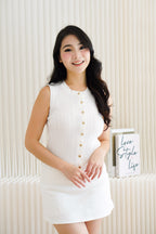 Noelle Button Down Sleeveless Knit Top in White