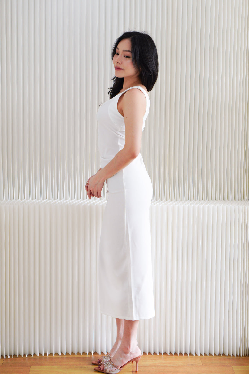 Anvera Toga Ruched Maxi Dress in White