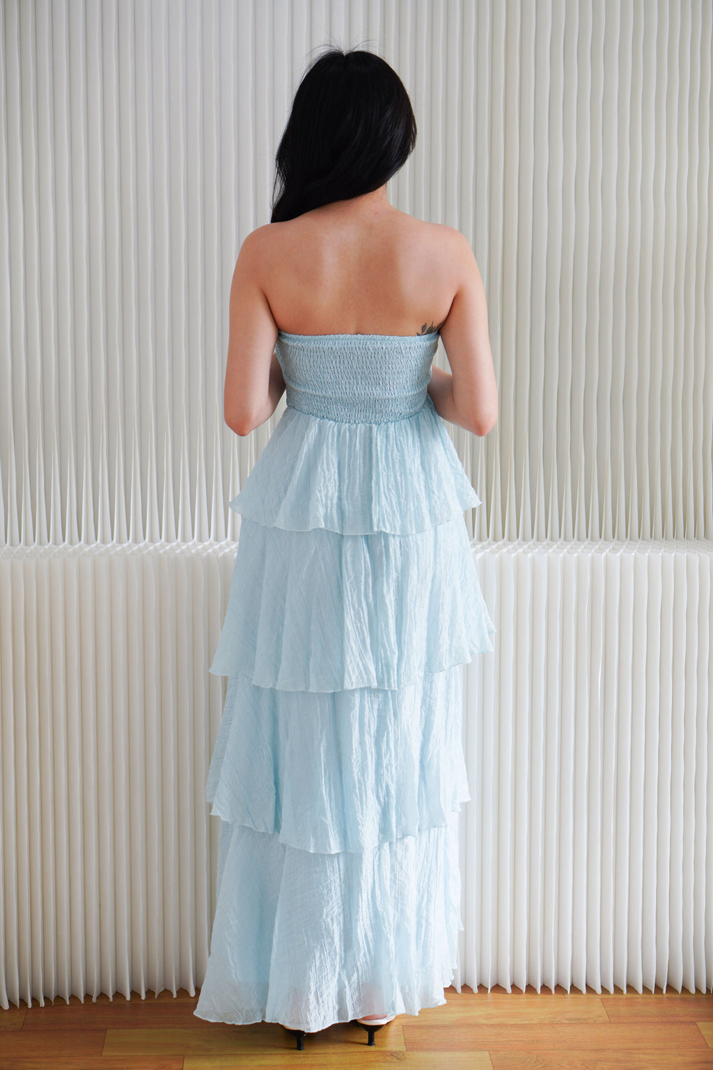 Phaelis Tube Layered Maxi Dress in Light Blue