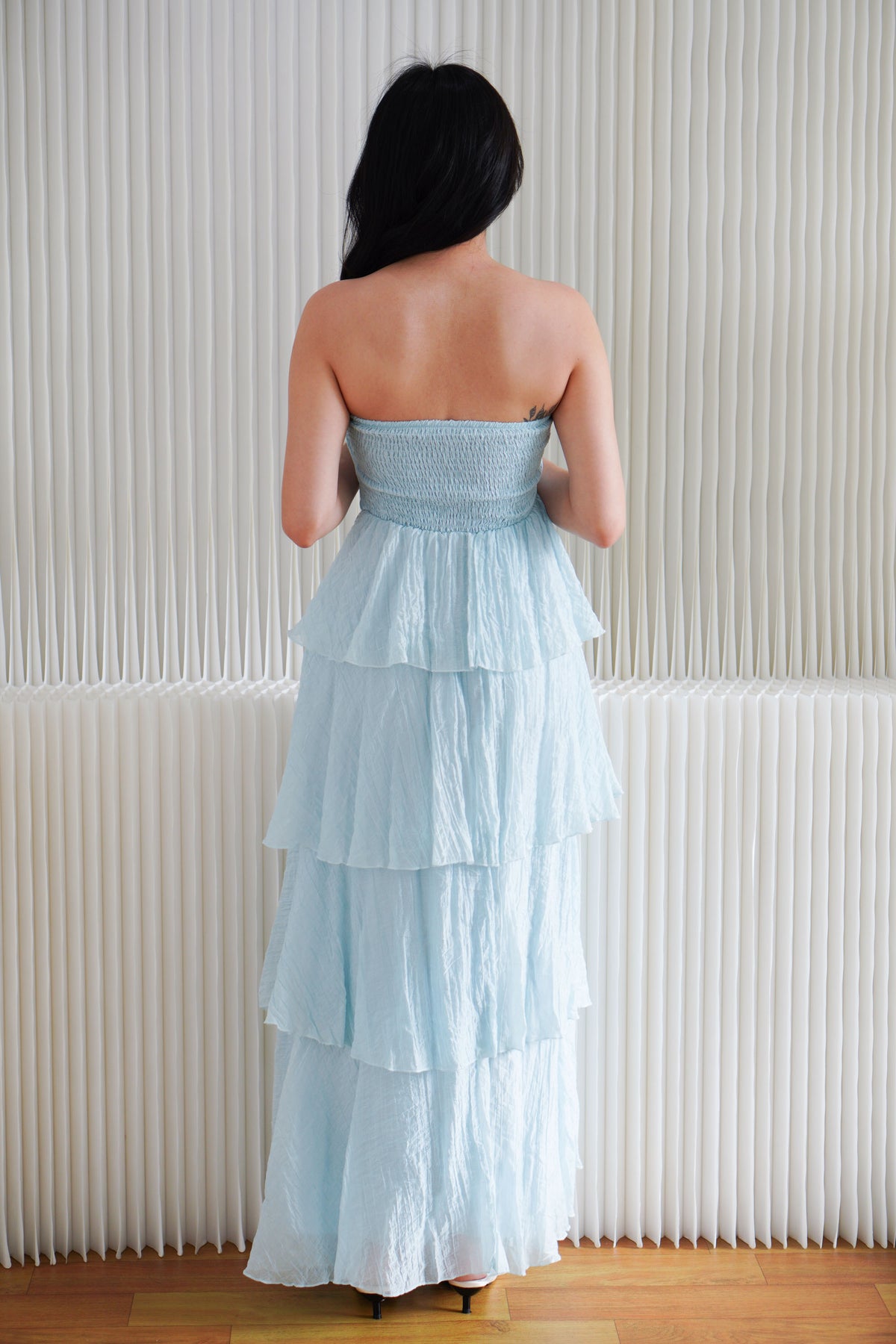 Phaelis Tube Layered Maxi Dress in Light Blue