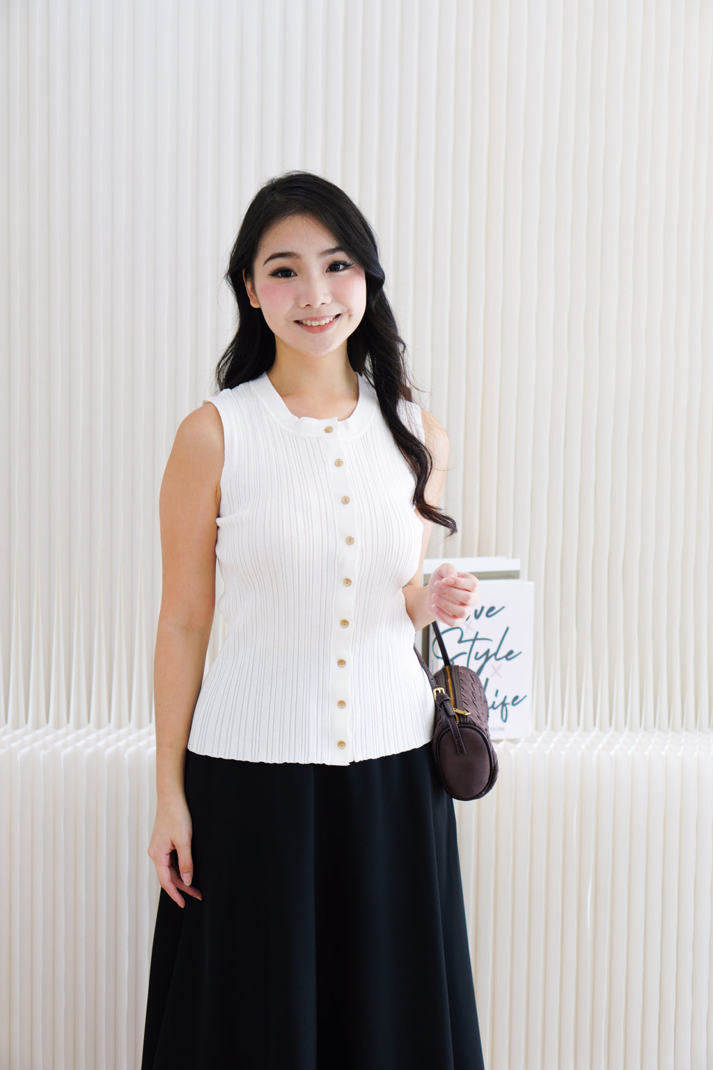 Noelle Button Down Sleeveless Knit Top in White
