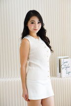 Noelle Button Down Sleeveless Knit Top in White