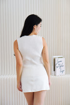 Noelle Button Down Sleeveless Knit Top in White