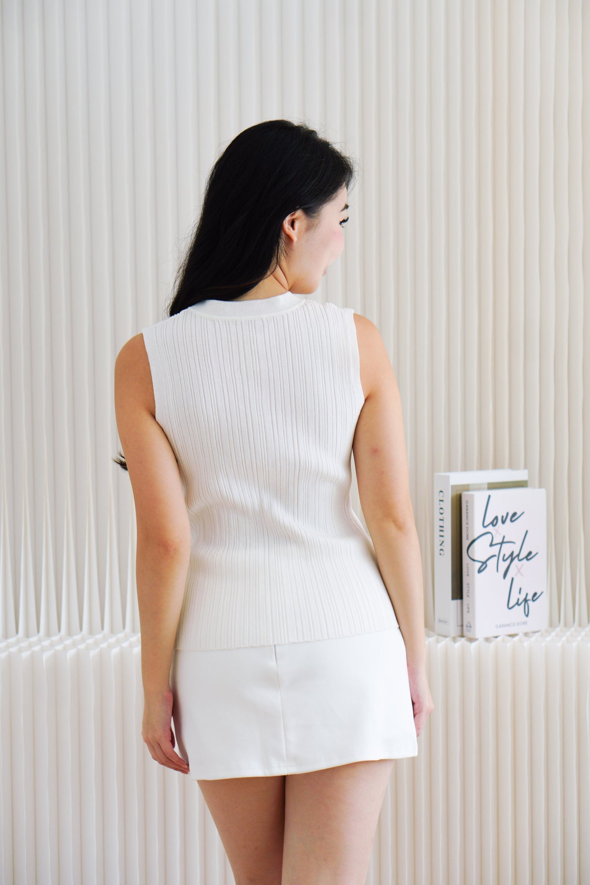 Noelle Button Down Sleeveless Knit Top in White
