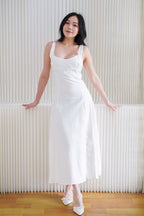 Haevia Linen A-Line Dress with Slit in White