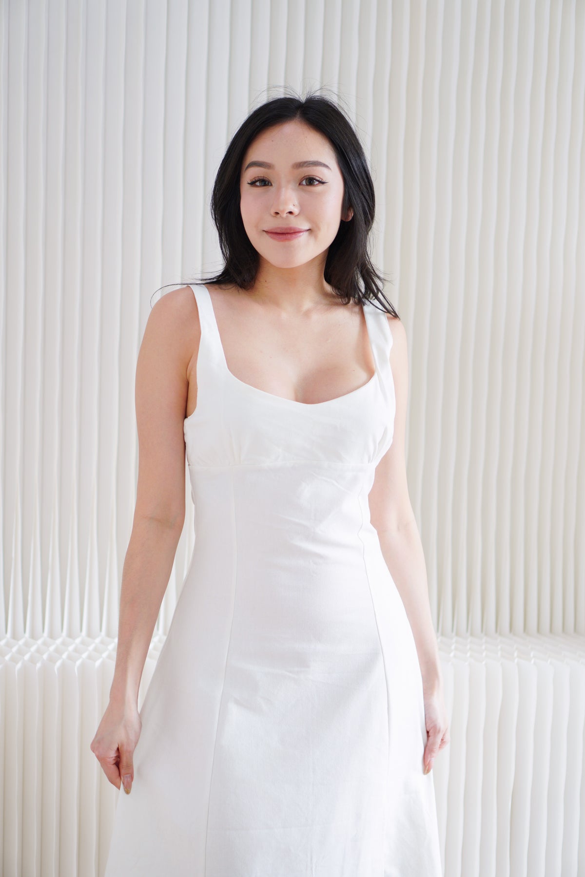 Haevia Linen A-Line Dress with Slit in White