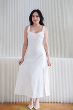 Haevia Linen A-Line Dress with Slit in White