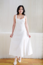 Haevia Linen A-Line Dress with Slit in White
