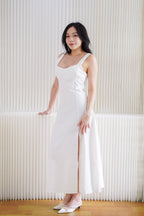Haevia Linen A-Line Dress with Slit in White