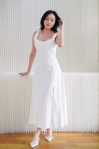 Haevia Linen A-Line Dress with Slit in White