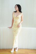 Nyrisse Floral Mesh Bodycon Maxi Dress in Yellow