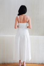 Haevia Linen A-Line Dress with Slit in White