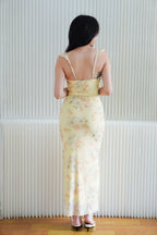 Nyrisse Floral Mesh Bodycon Maxi Dress in Yellow