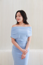 Nhaya Toga Off Shoulder Bodycon Maxi Dress in Blue