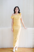 (BACKORDER) Maristelle Ruched Knot Toga Maxi Dress in Yellow