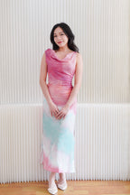 Vaelie Cowl Neck Ombre Maxi Dress in Pink