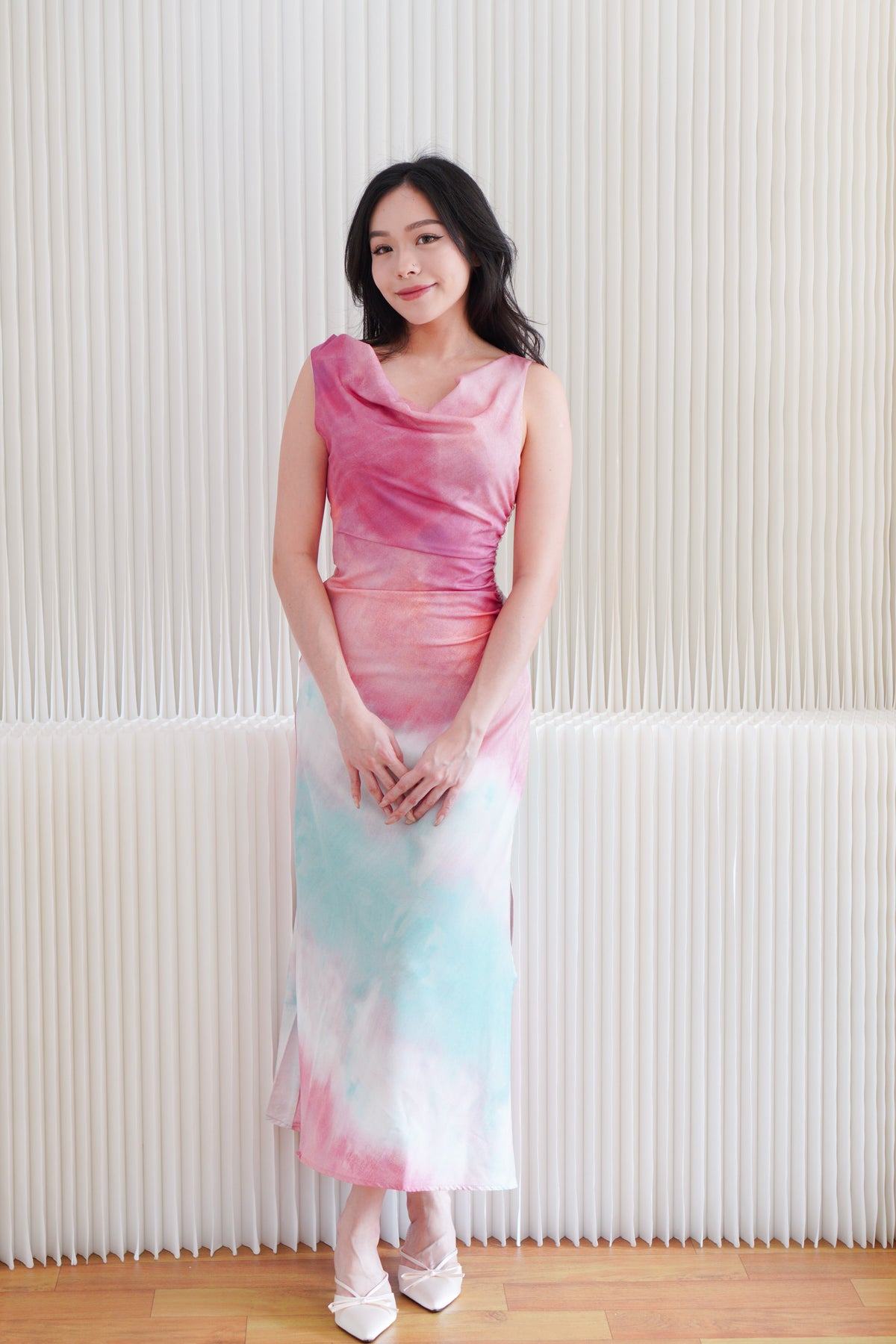 Vaelie Cowl Neck Ombre Maxi Dress in Pink