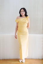(BACKORDER) Maristelle Ruched Knot Toga Maxi Dress in Yellow