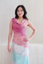 Vaelie Cowl Neck Ombre Maxi Dress in Pink