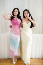 Vaelie Cowl Neck Ombre Maxi Dress in Pink