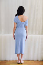 Nhaya Toga Off Shoulder Bodycon Maxi Dress in Blue