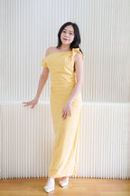 (BACKORDER) Maristelle Ruched Knot Toga Maxi Dress in Yellow